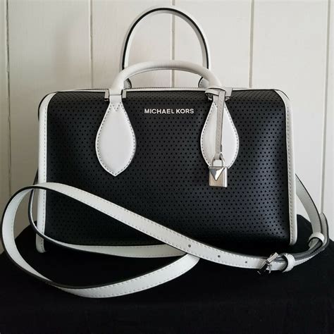 michael kors black and white checkered tote|Michael Kors black studded handbag.